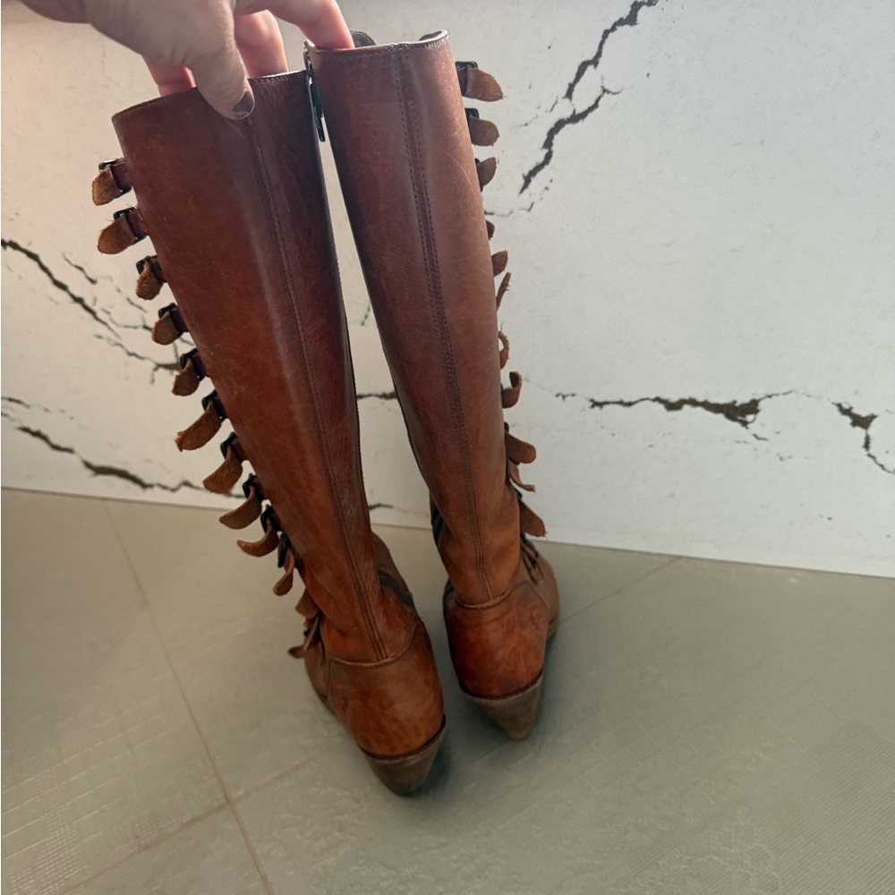 Frye Brown Heeled Gladiator Boots - Picture 3 of 7